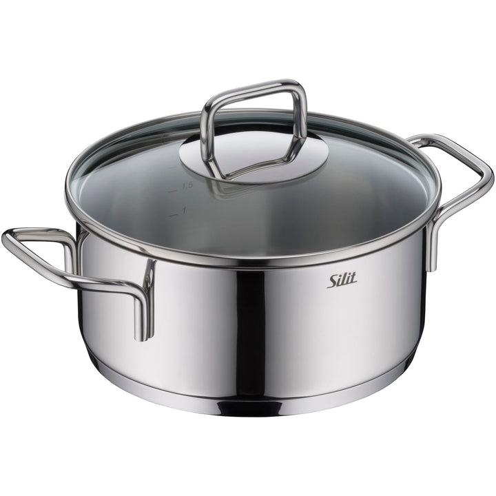 Silit Extra Cook, Bratentopf 20 cm mit Glasdeckel, Innenskalierung, breiter Schüttrand, hochwertiger