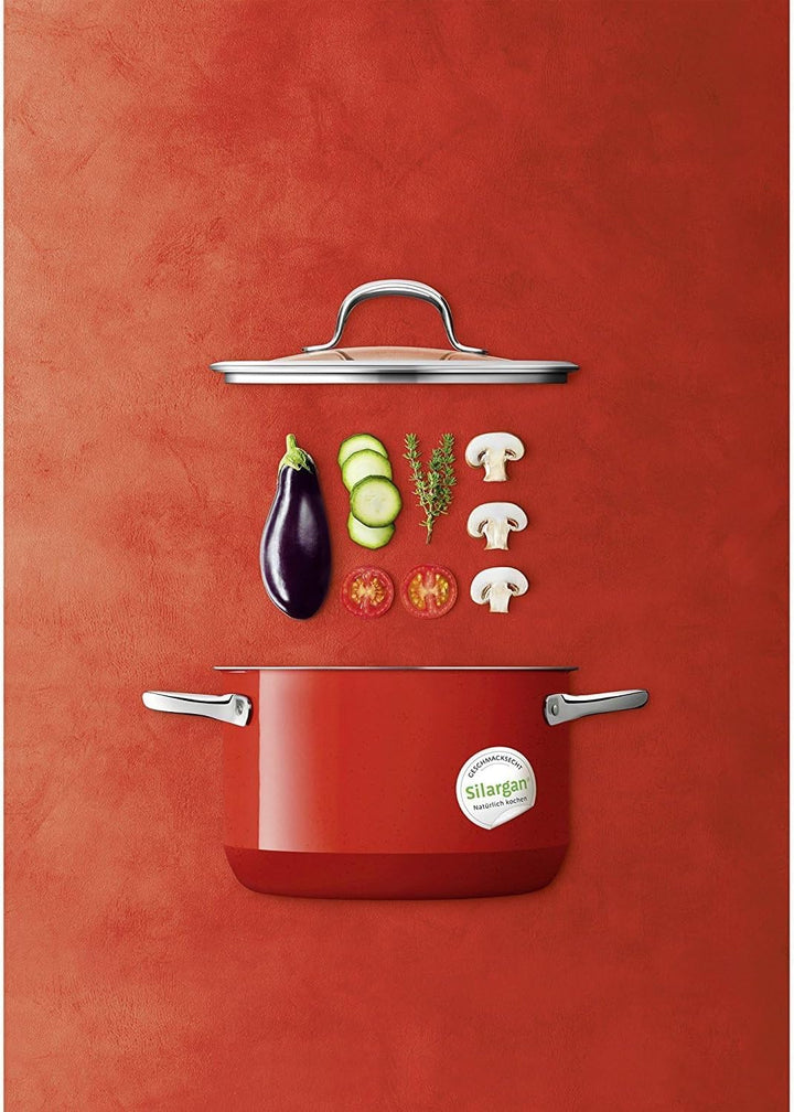Silit Passion Red Topfset 4-teilig, Töpfe mit Glasdeckel, Silargan Funktionskeramik, Induktionstöpfe