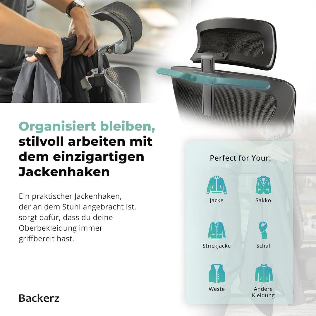 Backerz Bürostuhl Ergonomisch - Bürostühle 150kg, TUV & NEN 1335 zertifiziert - Office Schreibtischs
