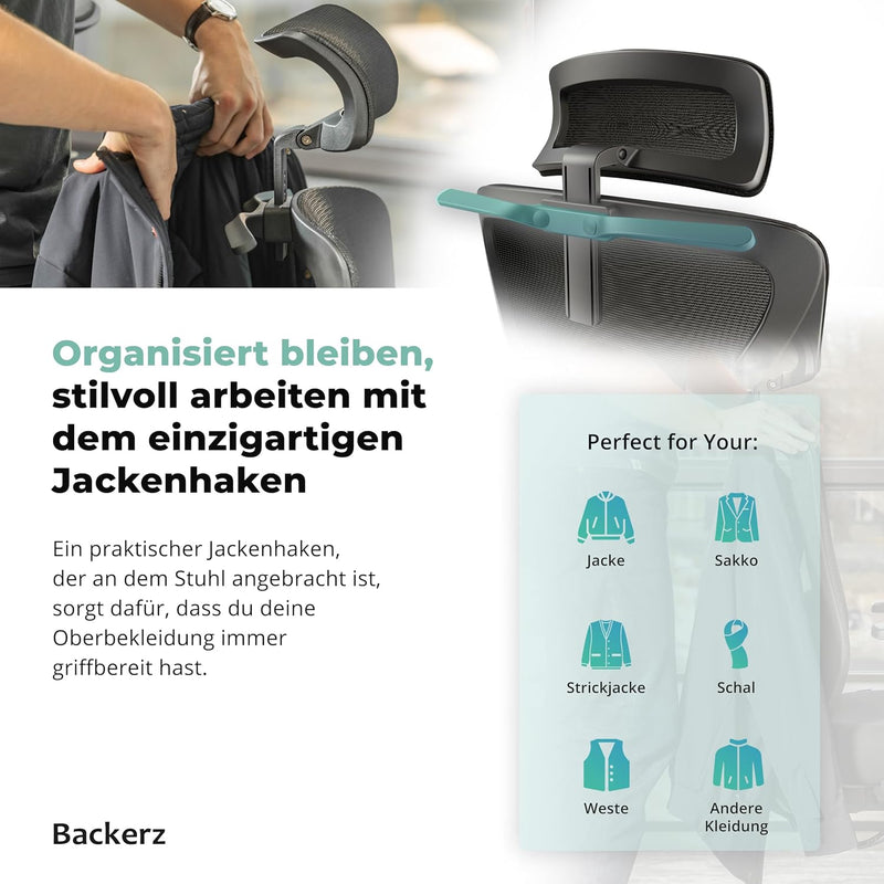 Backerz Bürostuhl Ergonomisch - Bürostühle 150kg, TUV & NEN 1335 zertifiziert - Office Schreibtischs