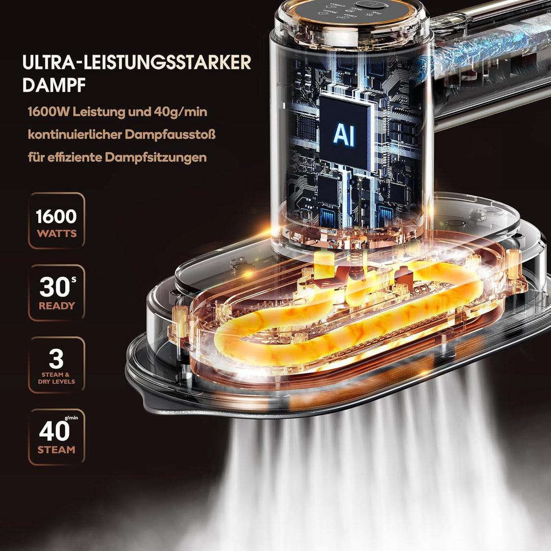 Newbealer Dampfbügelstation, 1600W Bügelstation für Kleidung, 3 Dampfstufen Dampfbügeleisen, 30s Sch