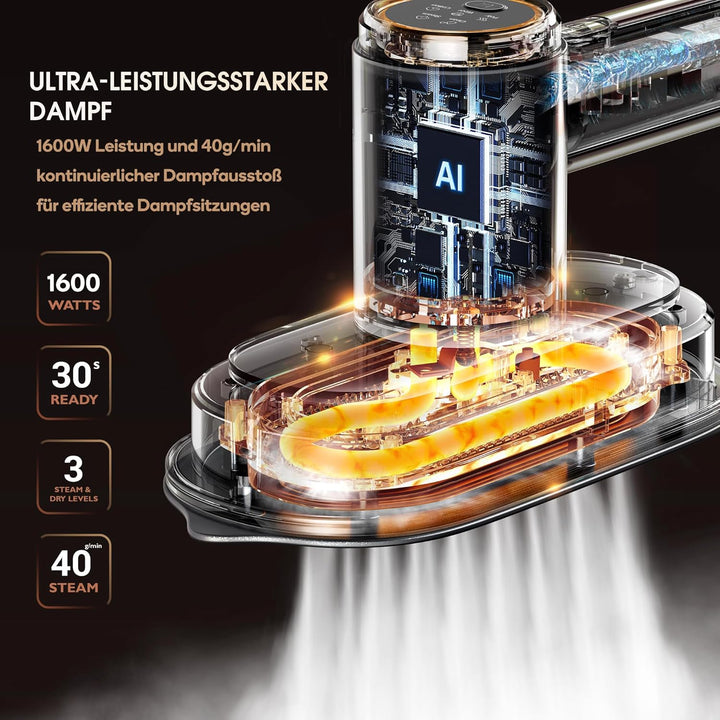Newbealer Dampfbügelstation, 1600W Bügelstation für Kleidung, 3 Dampfstufen Dampfbügeleisen, 30s Sch