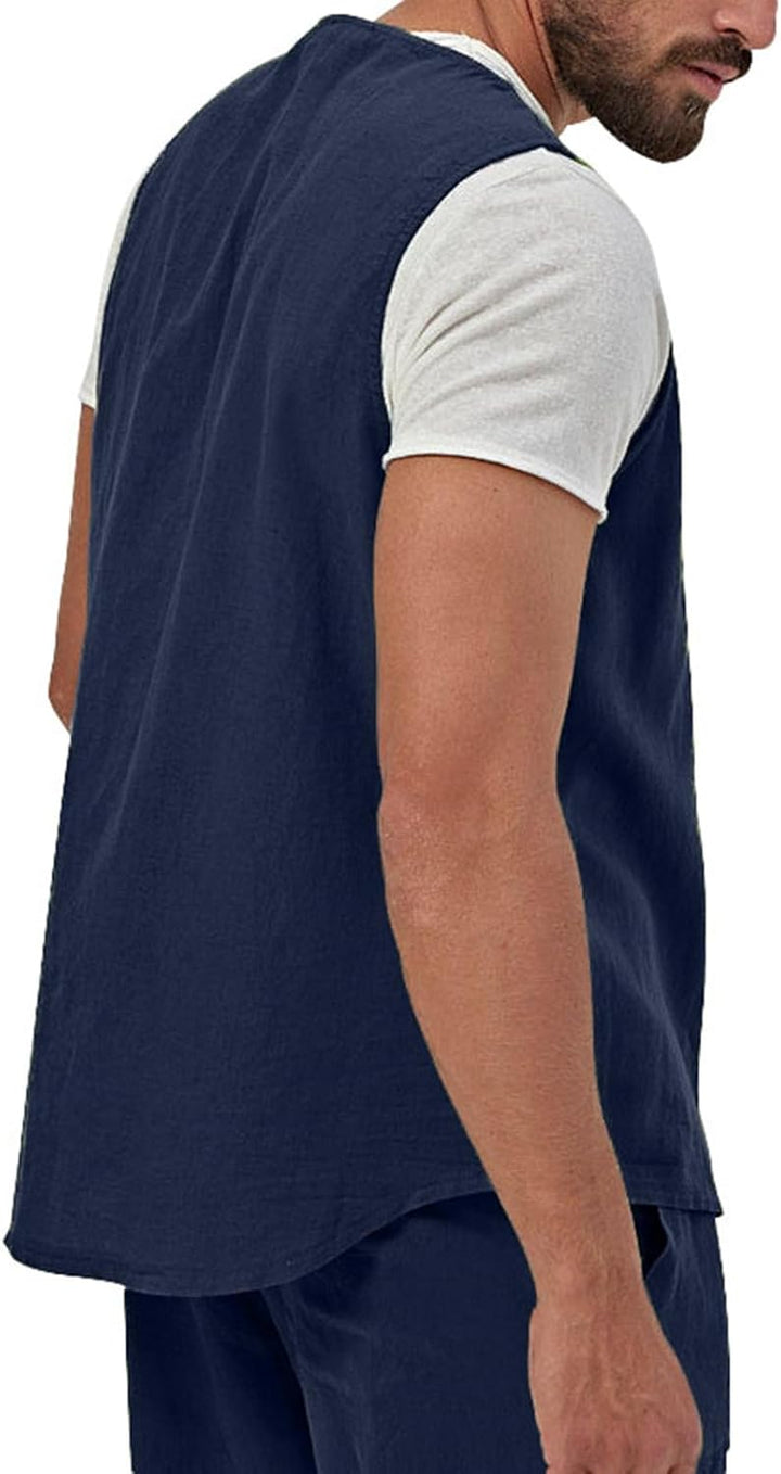 Duohropke Herren-Leinenwesten-Set Shorts 2024 Mode Strand Hochzeit Anzüge 2 Stück Outfits formelle W