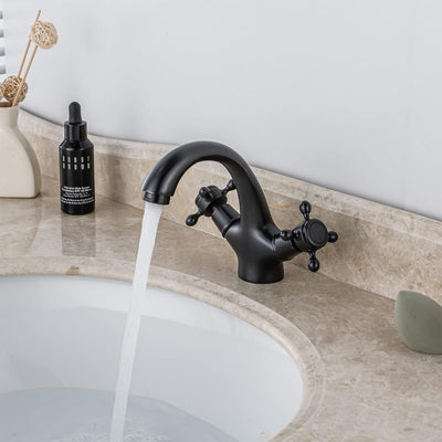 BOAOTX Wasserhahn Bad Schwarz Retro, Waschtischarmatur Antik Messing, Waschbeckenarmatur Zweigriff,
