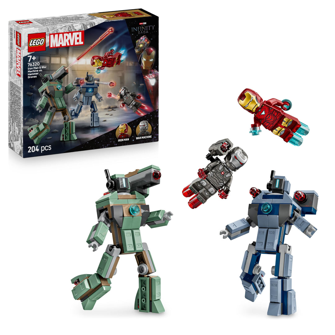 LEGO ǀ Marvel Iron Man & War Machine vs. Hammer Drones - Building Toy with 2 Minifigures & 2 Action