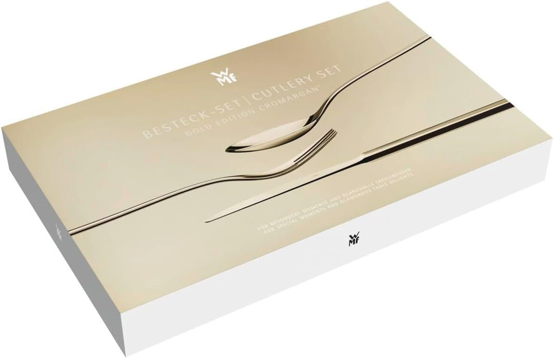 WMF Sitello Besteck Set 6 Personen, Gold-Edition, Essbesteck Set 30 teilig, Monobloc-Messer, Cromarg