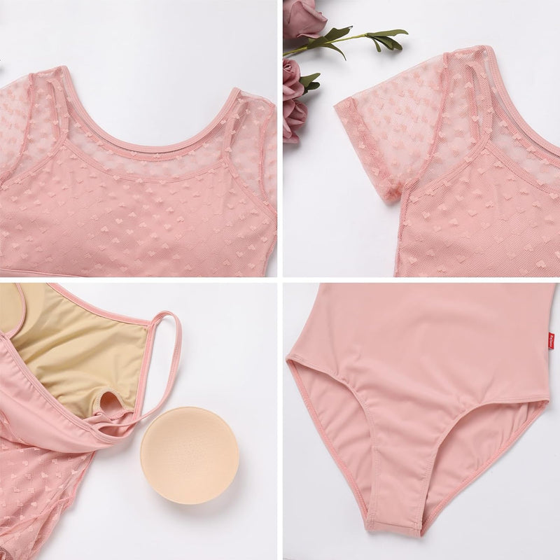 FYMNSI Damen Ballettanzug Gepolstert Ballettbody Tanz Body Gymnastikanzug Trikot Kurzarm Bodysuit XL