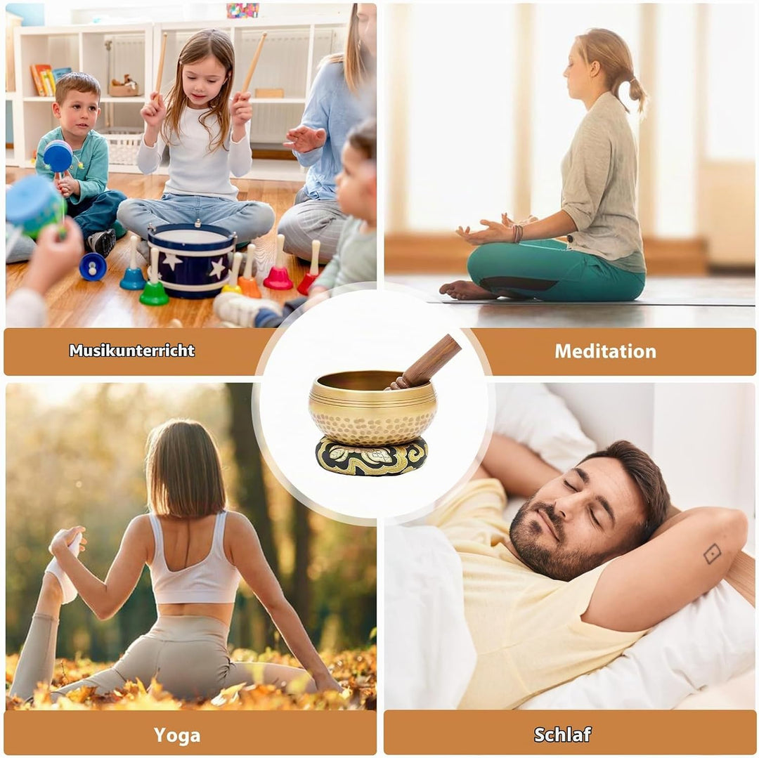 Tibetische Klangschalen Set, Handgehämmert in Nepal für Meditation, Singing Bowl mit Holz Klöppel Kl