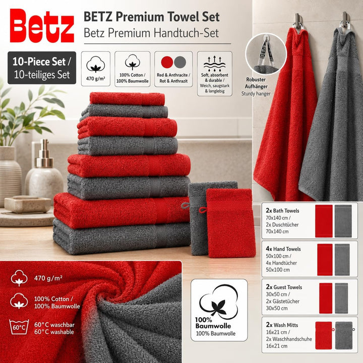 Betz Premium Frottier Handtuch-Set 10-teilig - 2X Duschtücher - 4X Handtücher - 2X Gästetücher - 2X
