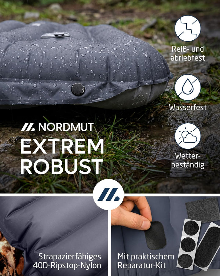 NORDMUT® Isomatte Ultraleicht [mit Reparaturset] - Aufblasbare Luftmatratze Camping kleines Packmass