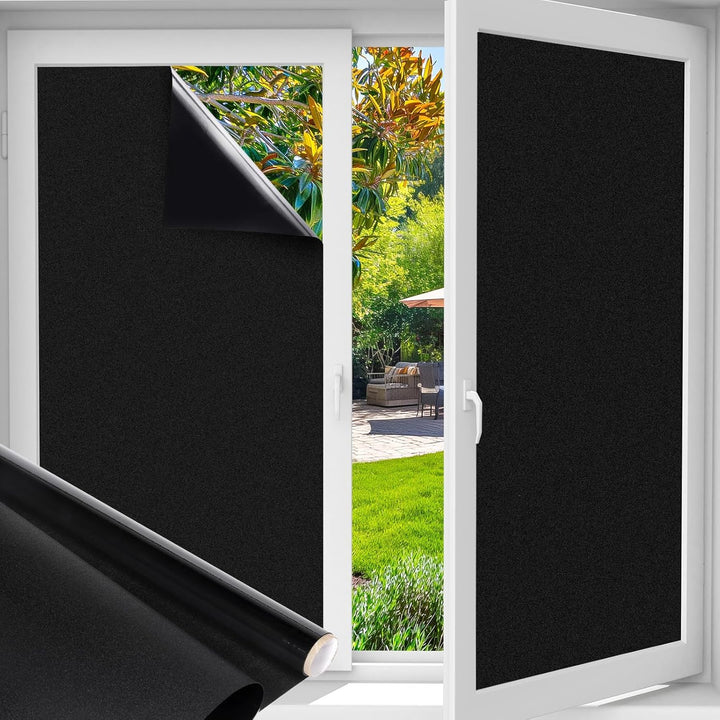 Funfox Fensterfolie Schwarz Verdunkelungsfolie Blickdicht Fenster Sonnenschutz Milchglasfolie Selbst