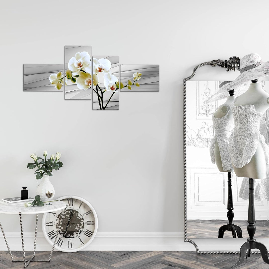 Runa Art Bild Modern Blumen Orchidee - Made in Germany - Wandbilder Abstrakt Grau Beige 4 Teilig 202