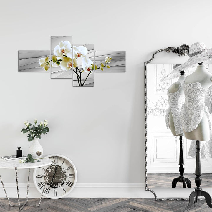 Runa Art Bild Modern Blumen Orchidee - Made in Germany - Wandbilder Abstrakt Grau Beige 4 Teilig 202