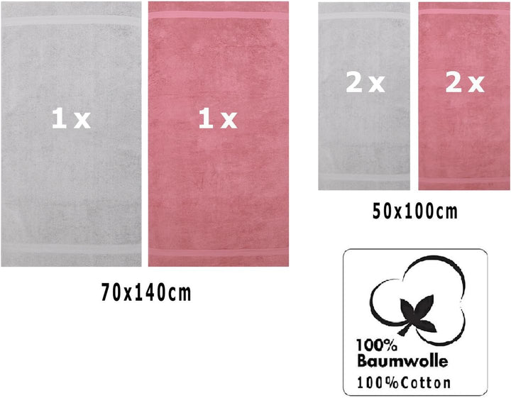 Betz 6-TLG. Handtuch-Set Premium 100% Baumwolle 2 Duschtücher 4 Handtücher Farbe Silbergrau und Altr