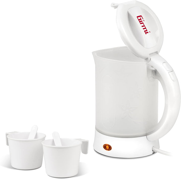 Girmi BL04 Reisewasserkocher, 0,6 Liter, 600 W, 2 Becher inklusive, Messkanne, Weiss-Transparent, We
