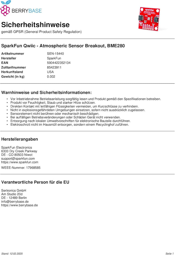 SparkFun Qwiic - Atmospheric Sensor Breakout, BME280
