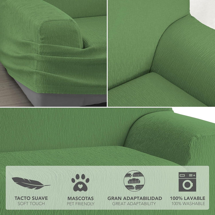 Martina Home Elastischer Sofabezug Modell Emilia 2 Plätze grün 2 Sitzer Grün, 2 Sitzer Grün