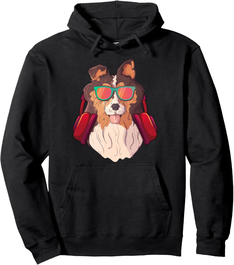 Langhaar Collie DJ Kopfhörer Headset Hund Besitzer Pullover Hoodie