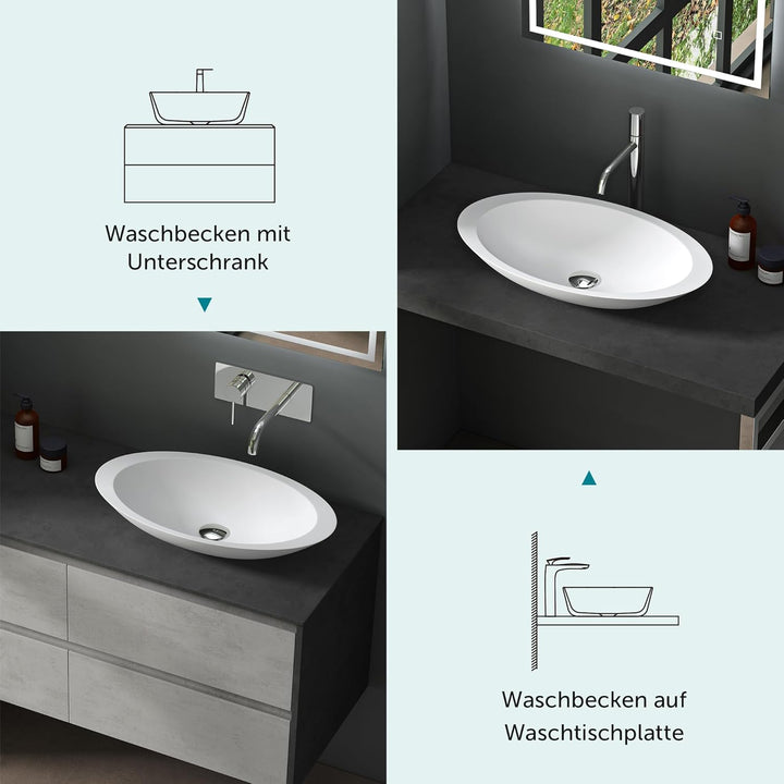 Mai & Mai Aufsatzwaschbecken Col802 Waschschale Waschtisch Waschbecken in Weiss matt aus Gussmarmor