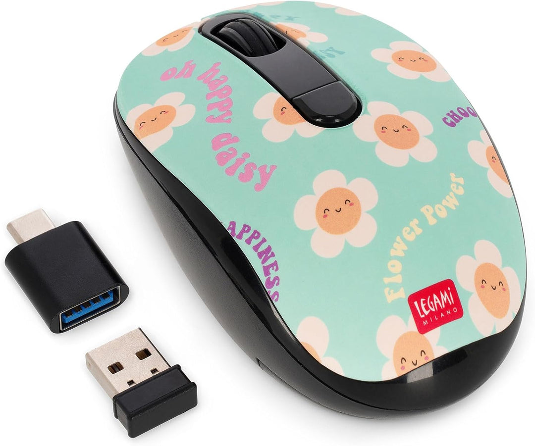 Legami – Kabellose Maus mit ultrakompaktem USB-Empfänger, Daisy, 3 Geschwindigkeitsoptionen, ABS-Mat