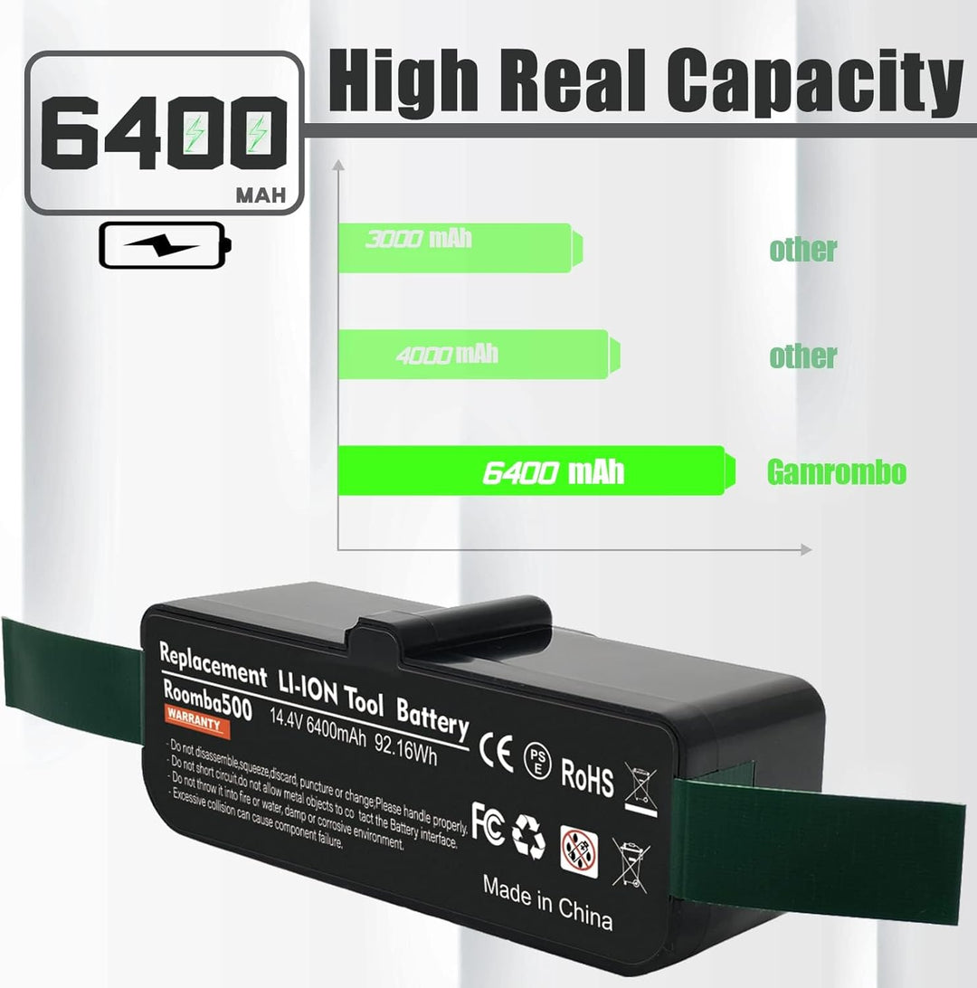 14,4V 6400mAh Akku für iRobot Roomba Ersatzakku für Roomba Li-Ion akku für iRobot Roomba 500 600 700