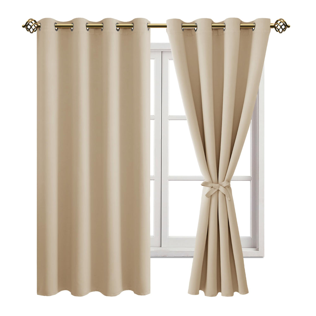 JIUZHEN Blickdicht Vorhänge Gardinen Ösenvorhang für Schlafzimmer Wohnzimmer,Beige Verdunkelungsvorh