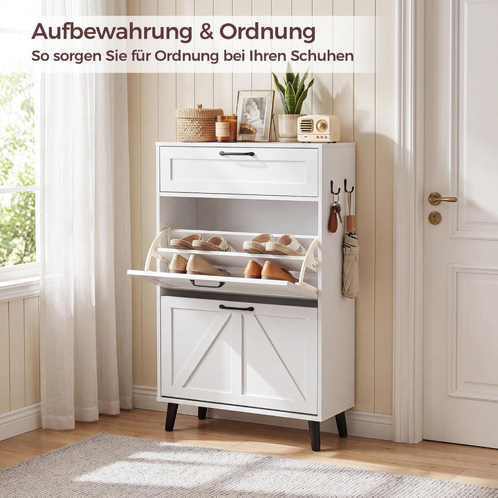 BonVache Schuhschrank schmal, Schuhkipper mit 2 Klappen&Schublade, Schuhregal mit Trennwände verstel