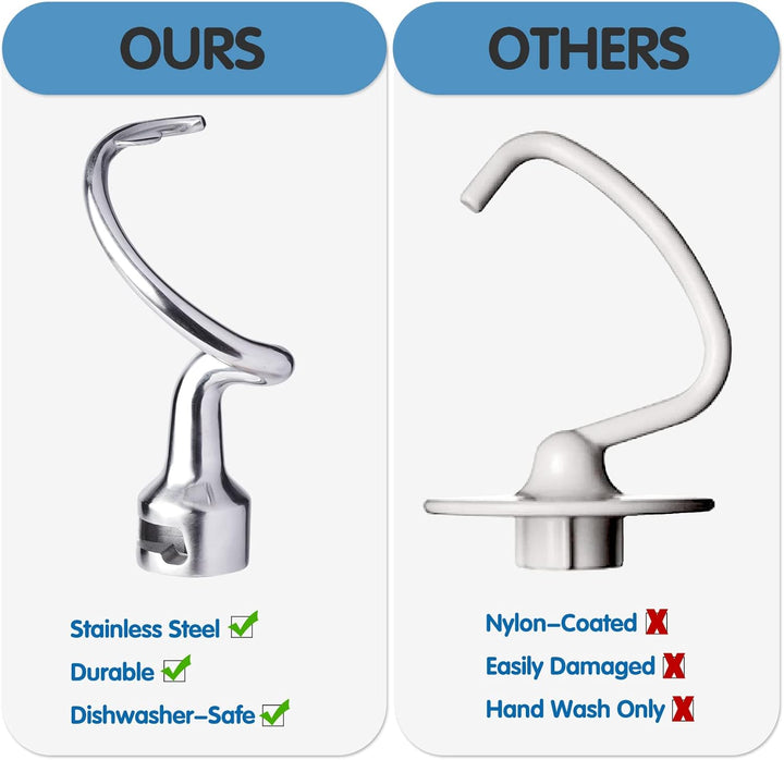 Spiralknethaken Edelstahl für KitchenAid 4,5–5 Quart Mittelgrosse Küchenmaschinen mit kippbarem Moto