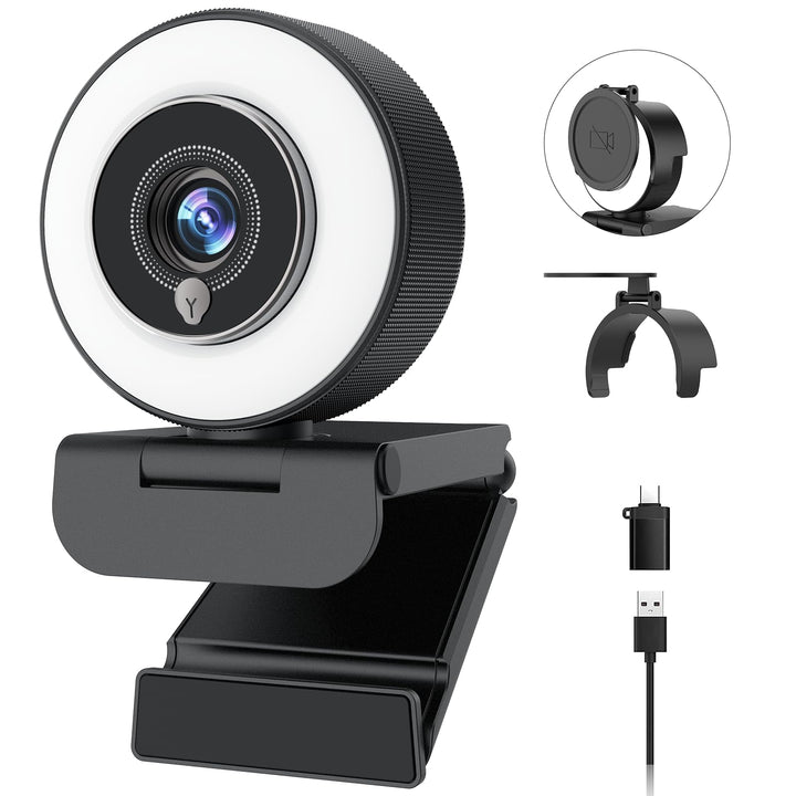 Angetube 4K Webcam mit Licht,PC-Kamera mit Zwei Mikrofonen,1080P@60FPS für flüssiges Streaming,USB-A