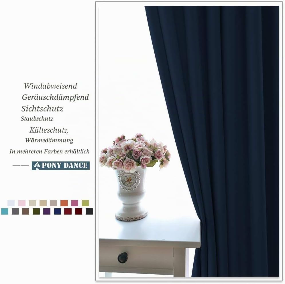 PONY DANCE Vorhang Blickdicht Kurz Ösen Gardienen 2-Set H 158 x B 132 cm Blickdichte Gardinen für Sc