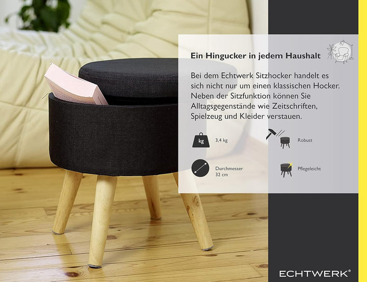 Echtwerk Sitzhocker Max, Sitztruhe, Sitzwürfel, rund, mit Stauraum, Deckel abnehmbar, gepolsterte Si