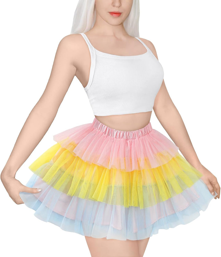 LittleForBig Damen Mesh Tüll Puffy Petticoat Tutu Ballett Bubble Rock Kurzer Ballerina Rock XS Regen