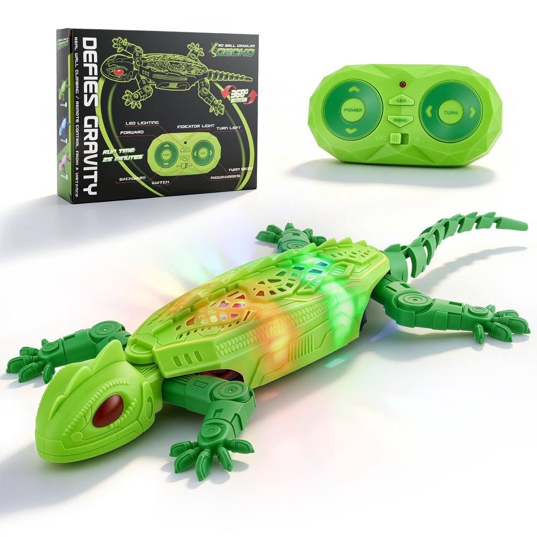 RC Gecko Ferngesteuert - Klettert an Wänden & Decken, Wiederaufladbar mit LED-Augen, Roboter-Gecko-S