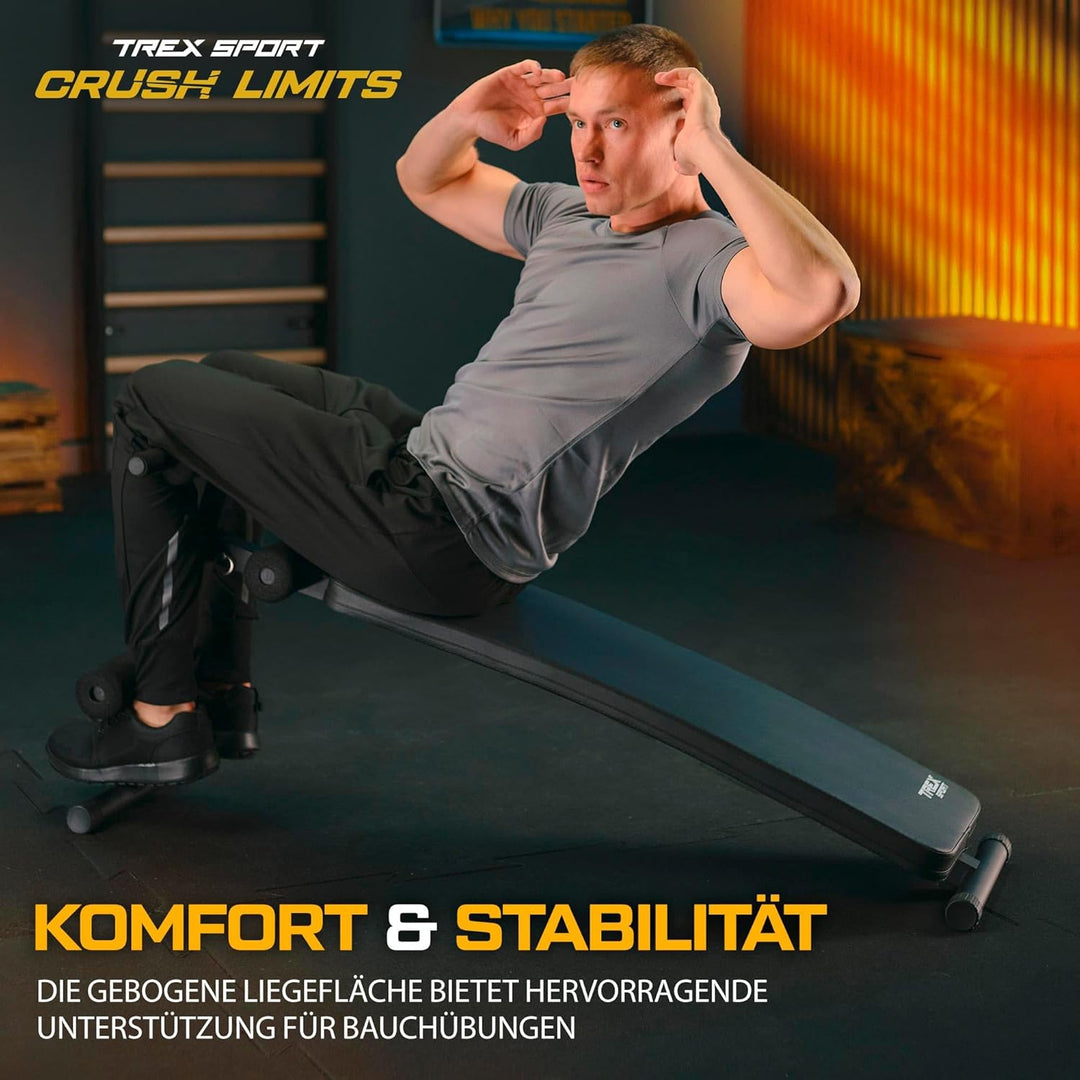 TREX SPORT TX-050B Sit Up Bank klappbar | Schrägbank | Bauchtrainer & Rückentrainer für zuhause