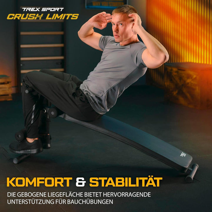 TREX SPORT TX-050B Sit Up Bank klappbar | Schrägbank | Bauchtrainer & Rückentrainer für zuhause