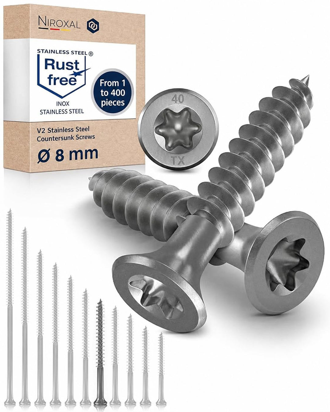 Edelstahlschrauben Torx Holzschrauben 8x100 Edelstahl V2A rostfrei Spanplattenschrauben für Holz Tei