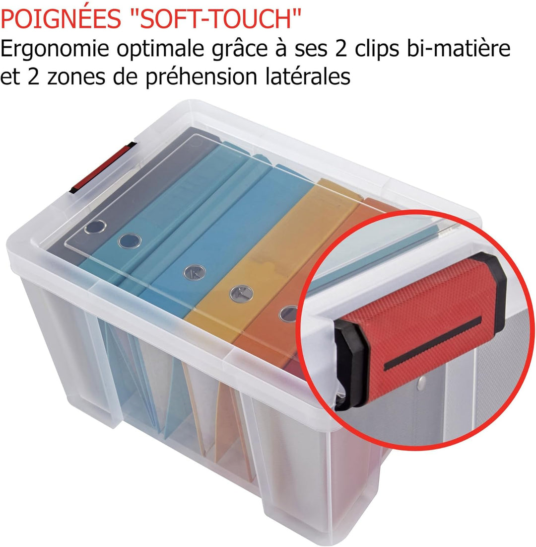 SUNDIS Clip'N Store, 3er-set Aufbewahrungsboxen 45l mit Schnappdeckel, transparentem Kunststoff, ver
