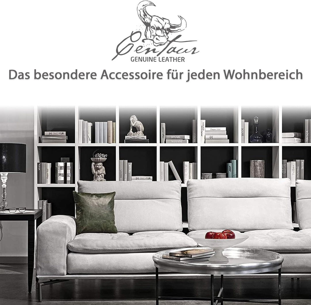 Centaur - Deko Lederkissen 40 x 40 cm für Sofa oder Schlafzimmer smaragdgrün - Echt Leder Kissen Ech