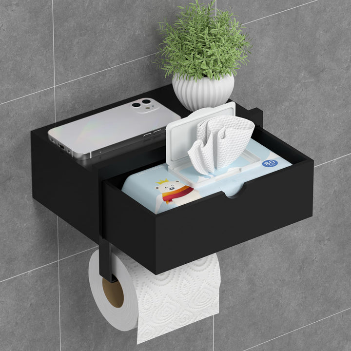 Toilettenpapierhalter Ohne Bohren, Klopapierhalter mit Feuchttücherbox Klorollenhalter mit Ablage Ba