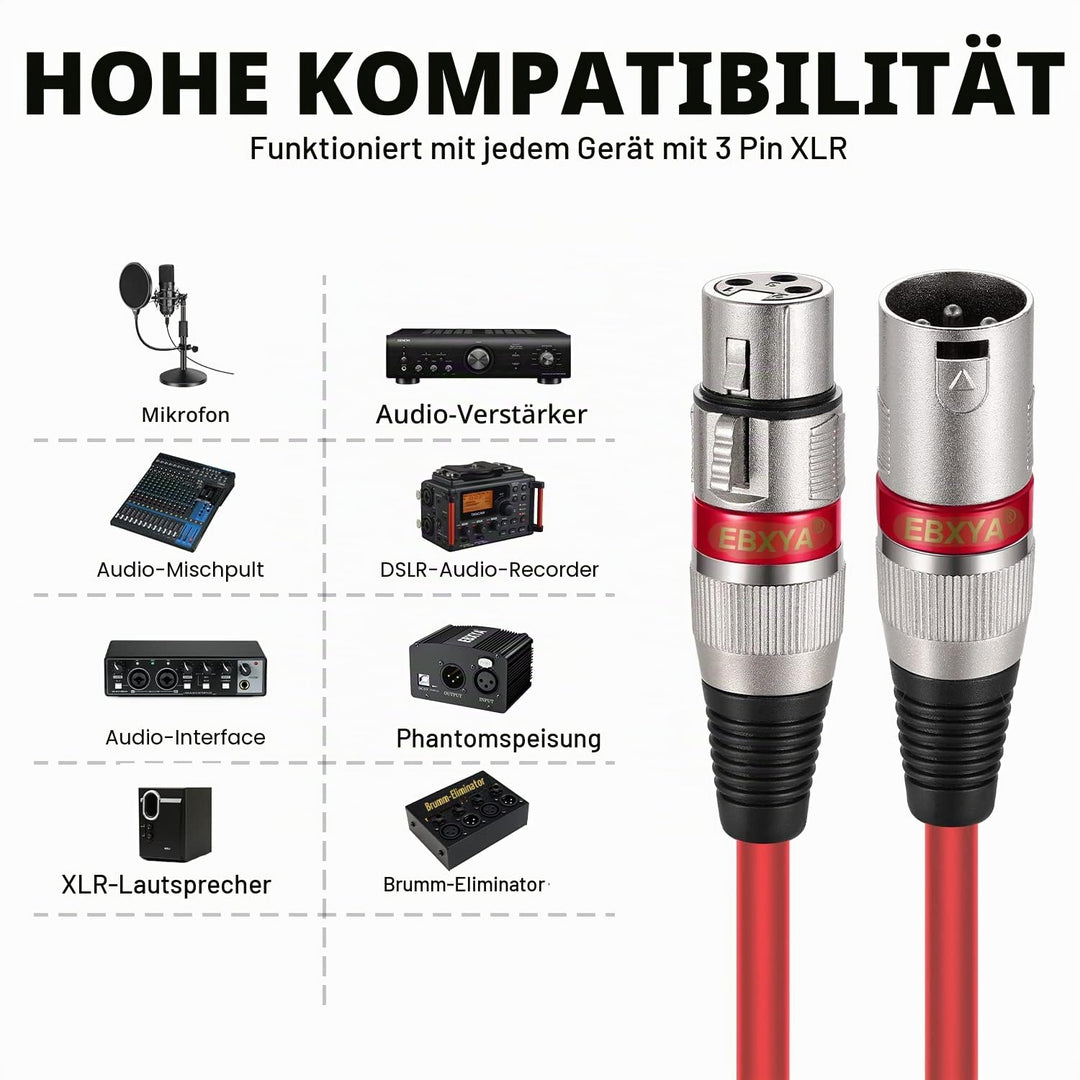 EBXYA XLR-Kabel Mikrofonkabel 1 m/3 Fuss, 10er-Pack, Mic-Patch-Farbkabel – Stecker auf Buchse, XLR-B