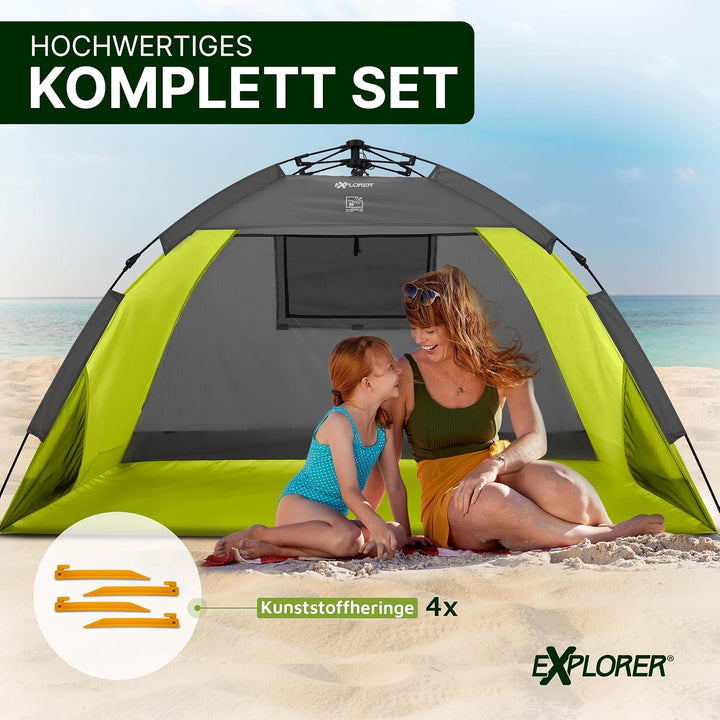 EXPLORER Automatik Strandmuschel mit UV Schutz 80+ [190x100x110cm] kleines Packmass leicht und schne