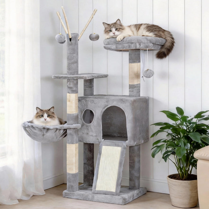 Hey-brother Kratzbaum, 105 cm Klein stabil Katzenbaum mit abnehmbaren Spielzeugen, Höhle, 1 Plattfor