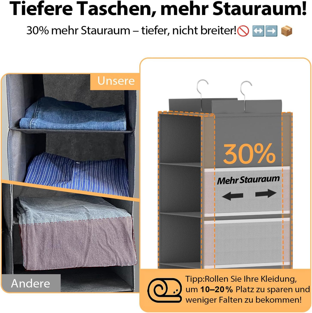 Extra tiefer Hängeorganizer, Kleiderschrank Organizer Aufbewahrung 6 Fächer, Mesh-Taschen, stabil, p