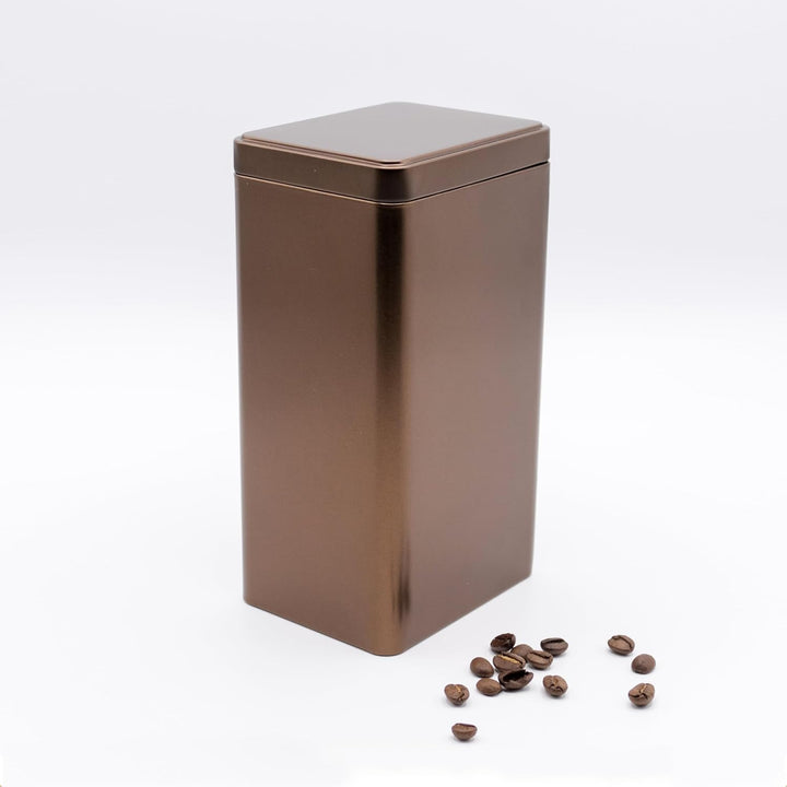 3 x eckige Kaffeedose/Teesdose, STAPELBAR, metallic kaffeebraun, aromadicht aus Metall für je 500g K