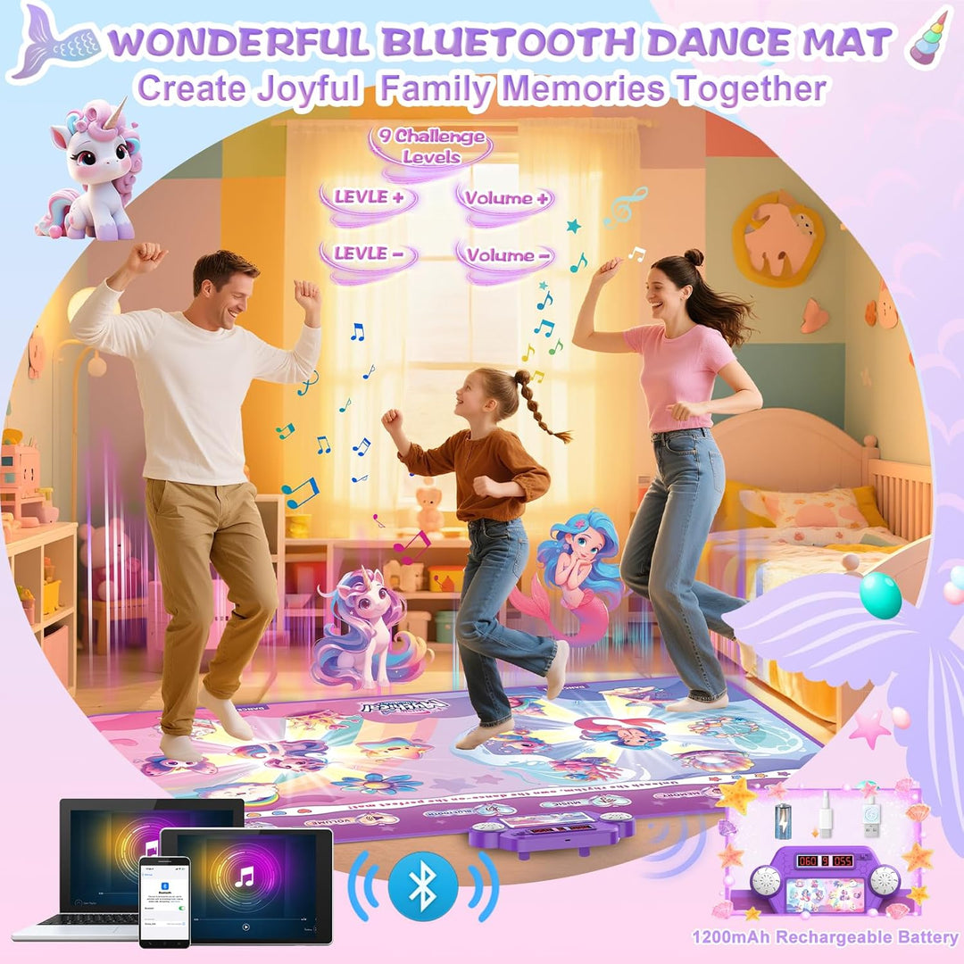 2025 Upgraded Bluetooth Tanzmatte für 2 Kinder, Rechargeable 2-Spieler Interaktiv tanzmatten (4 Upgr