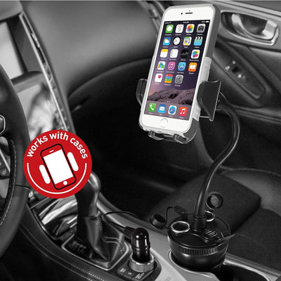Macally MCUPPOWER 20 cm extralange einstellbare Auto-Halterung für Becherhalter mit 2 USB-Ladegeräte
