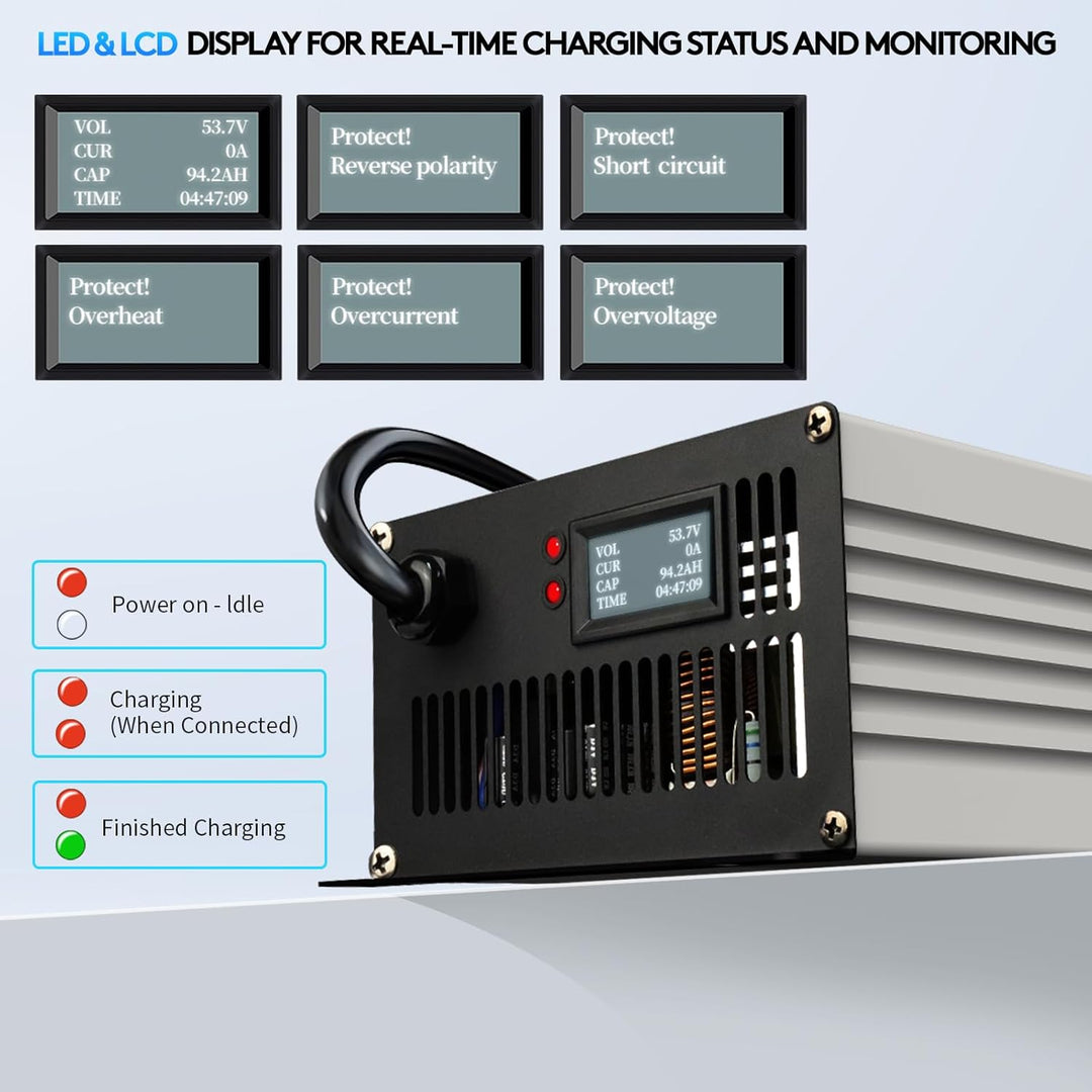 58.4V 20A LiFePO4 Ladegerät für 48 V (51.2 V) LiFePO4 Batterien Smart Batterieladegerät mit LCD/LED