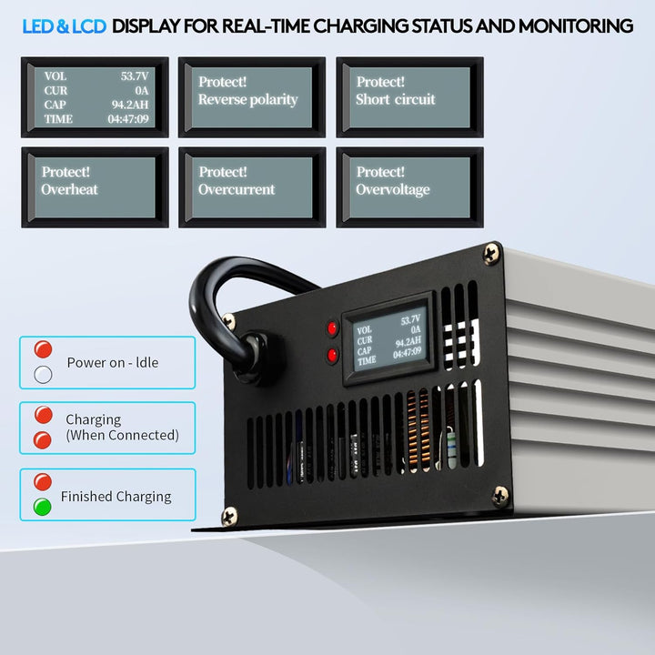 58.4V 20A LiFePO4 Ladegerät für 48 V (51.2 V) LiFePO4 Batterien Smart Batterieladegerät mit LCD/LED