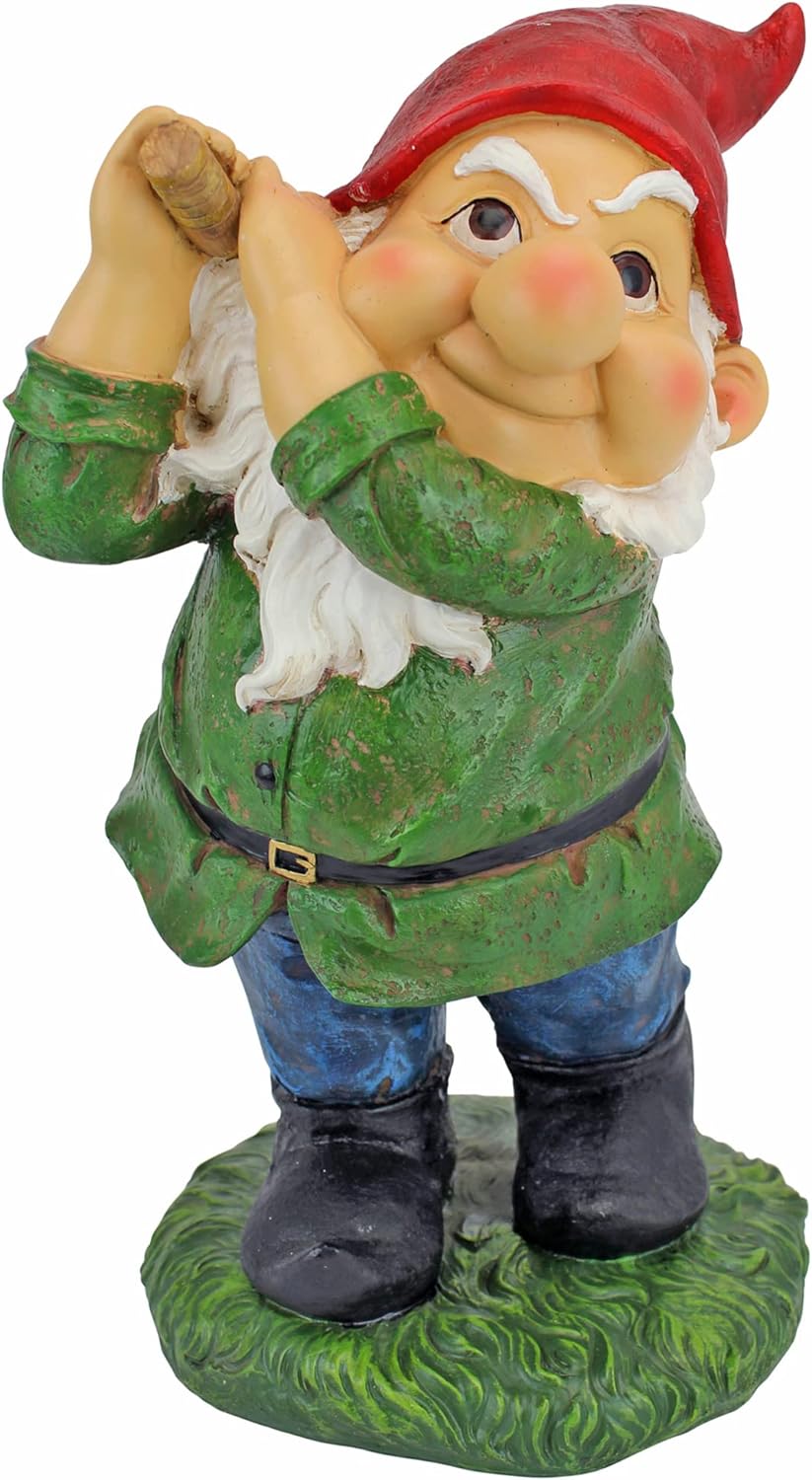 Design Toscano Bigey Burt Lustige Golfgartenstatue Zwerg, Polyresin, vollfarbe, 30 cm Bogey Burt, Bo