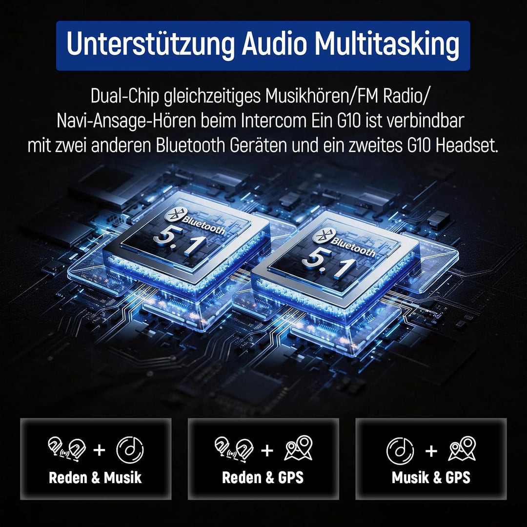 LEXIN G10 Motorrad Headset, 2 bis 8-Wege Konferenz Freisprecheinrichtung | Motorrad Kommunikationssy